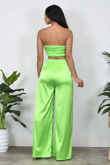 SATIN EFFECT TUBE TOP 2PC PANTS SET