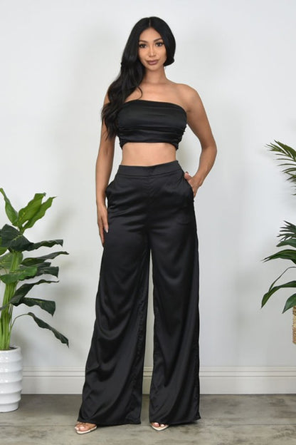 SATIN EFFECT TUBE TOP 2PC PANTS SET