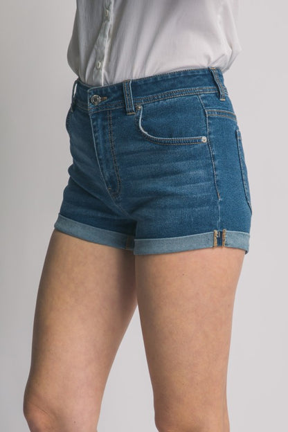 HIGH WAISTED CUFFED DENIM SHORTS