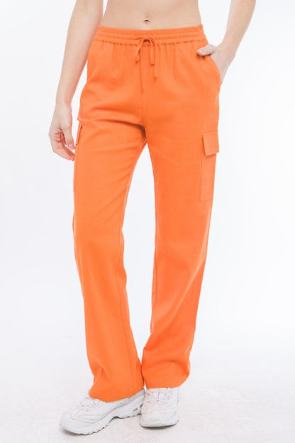 LINEN STRAIGHT LEG CARGO PANTS