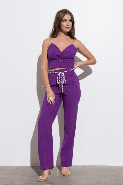 BRAIDED SPAGHETTI STRAPS TWO-PIECE JUMPSUIT