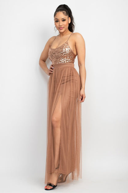 SQUINNED TOLL MAXI DRESS