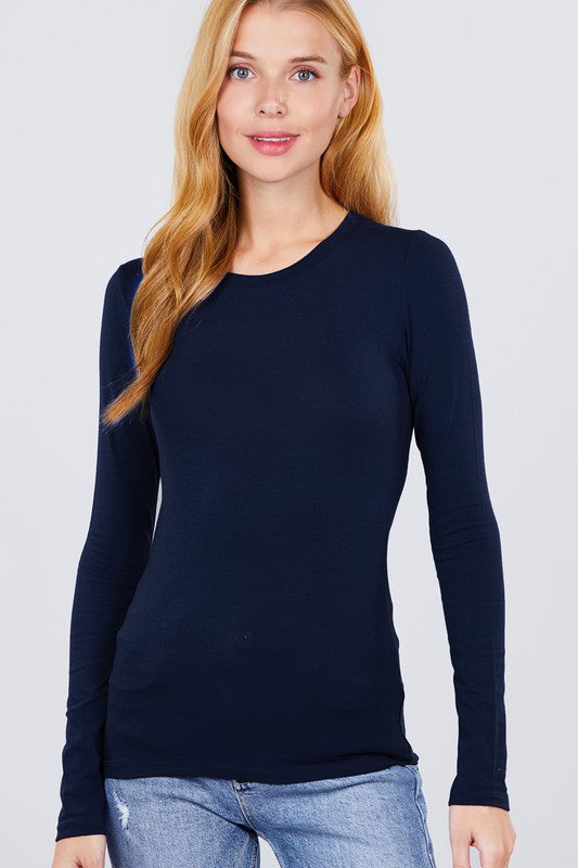 LONG SLEEVE CREW NECK COTTON SPANDEX JERSEY TOP