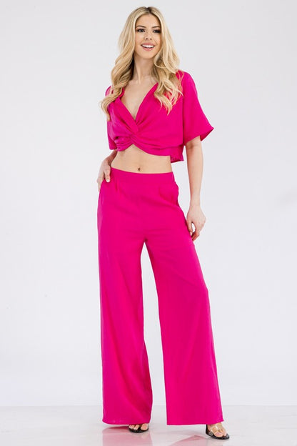 2 PCs Crop Top & Pants Linen Set