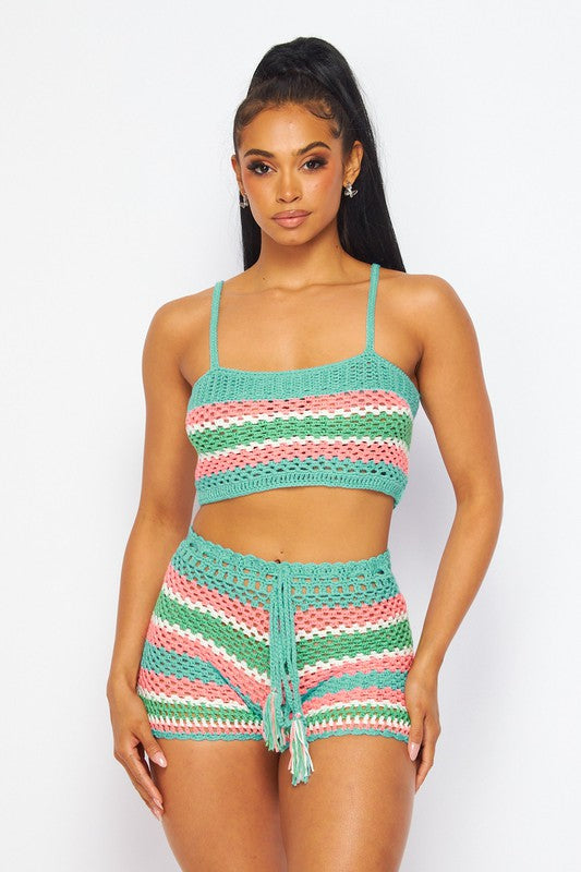 CROCHET CROP TOP AND PANTS SET