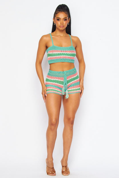 CROCHET CROP TOP AND PANTS SET