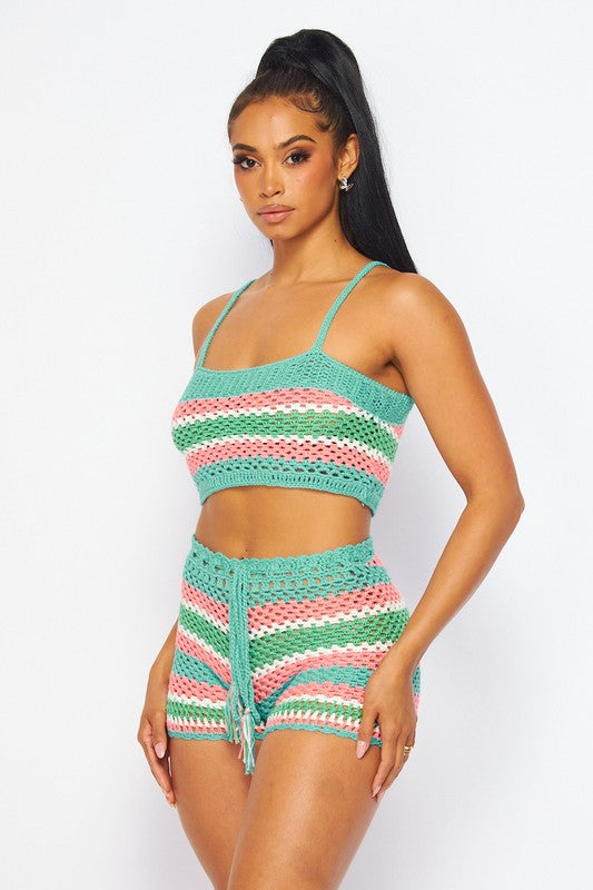 CROCHET CROP TOP AND PANTS SET