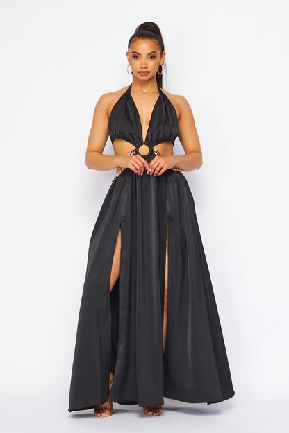 HALTER NECK MAXI DRESS WITH CUTOUTS