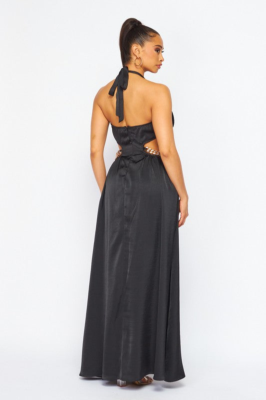 HALTER NECK MAXI DRESS WITH CUTOUTS