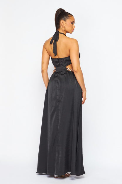 HALTER NECK MAXI DRESS WITH CUTOUTS