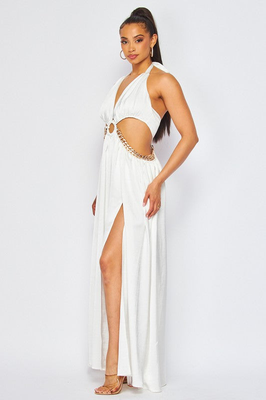 HALTER NECK MAXI DRESS WITH CUTOUTS