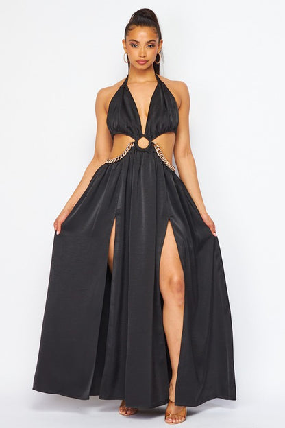 HALTER NECK MAXI DRESS WITH CUTOUTS