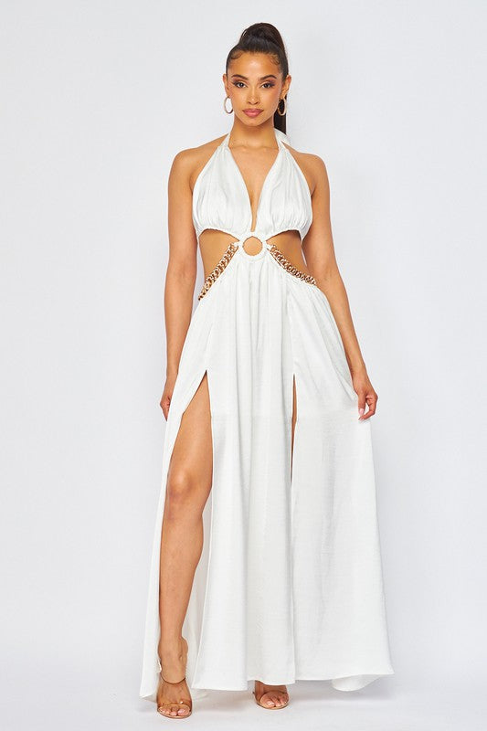 HALTER NECK MAXI DRESS WITH CUTOUTS