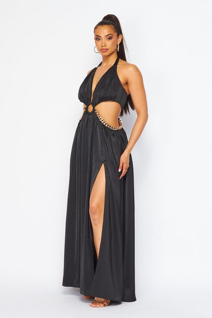 HALTER NECK MAXI DRESS WITH CUTOUTS