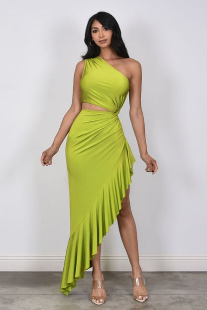 ONE SHOULDER CUT OUT HIGH LOW DRESS