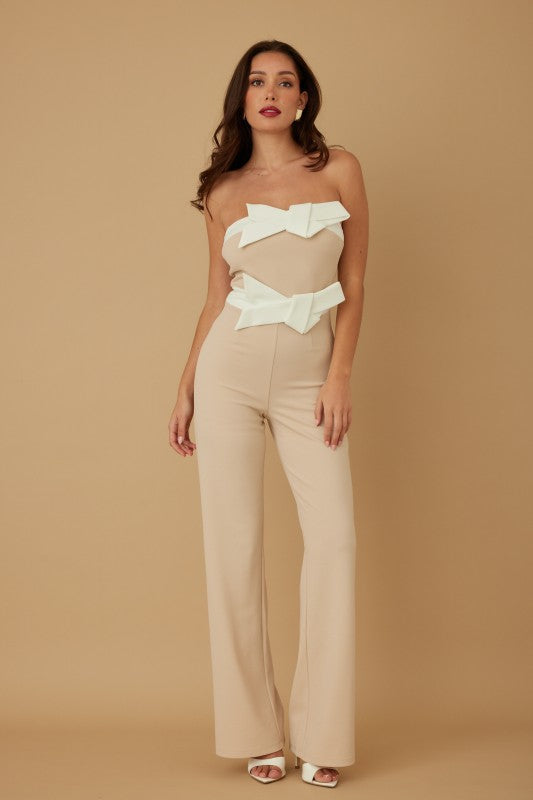 TWO RIBBON WRAL STRAPLESS JUMPSUIT