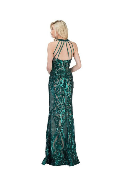 V NECK FLOOR LENGTH COCKTAIL DRESS WITH SEQUINS
