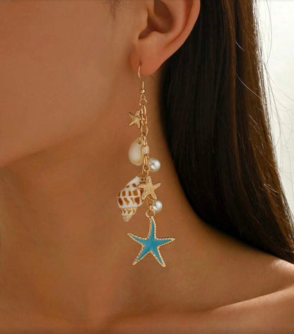 OCEAN STYLE PENDANT NECKLACE WITH SEA CHARMS & EARRINGS SET