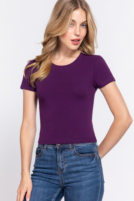 SHORT SLEEVE CREW NECK CROP TOP