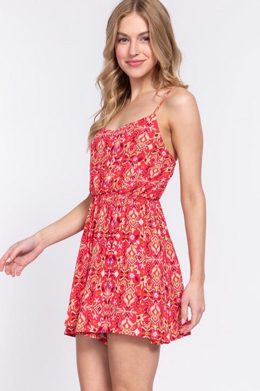 ROUND NECK FLORAL PRINTED WOVEN CAMI ROMPER