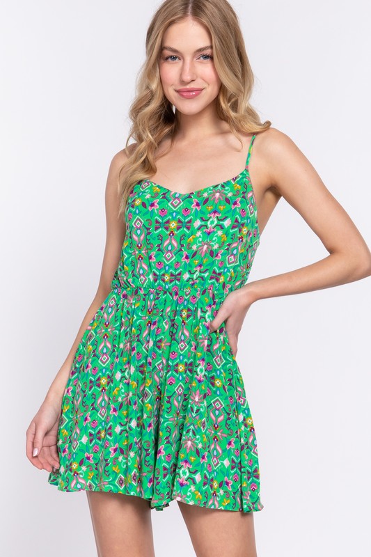 ROUND NECK FLORAL PRINTED WOVEN CAMI ROMPER