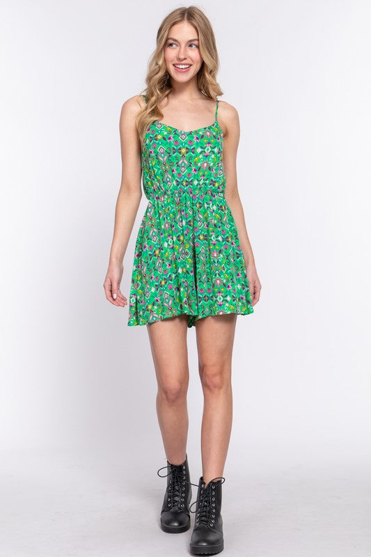 ROUND NECK FLORAL PRINTED WOVEN CAMI ROMPER