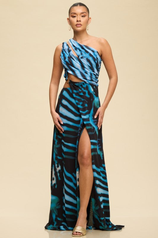 ONE SHOULDER CUTOUT MAXI SUMMER DRESS