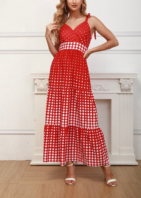 Tie Strap Dotted Long Dress