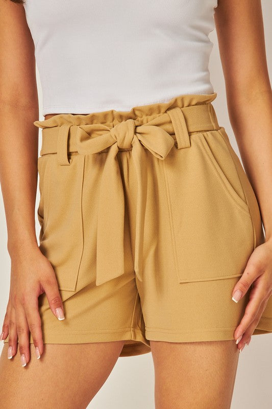 CREPE PAPERBAG BOW TIE CASUAL SHORTS