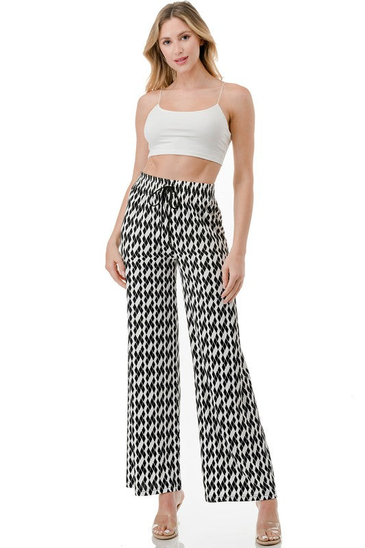 Pattern Print Wide Leg Drawstring Pants