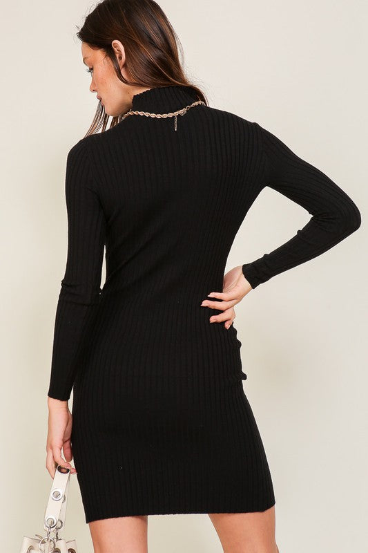 FUNNEL NECK SWEATER BODYCON DRESS