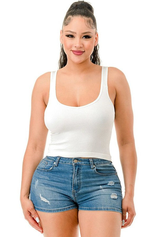 SOLID SEAMLESS RIB CROP TANK TOP