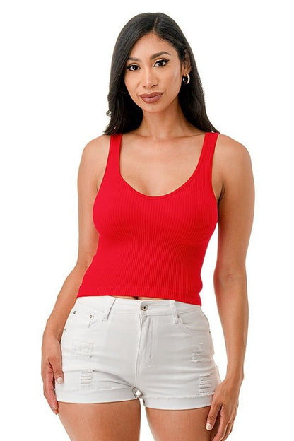 SOLID SEAMLESS RIB CROP TANK TOP