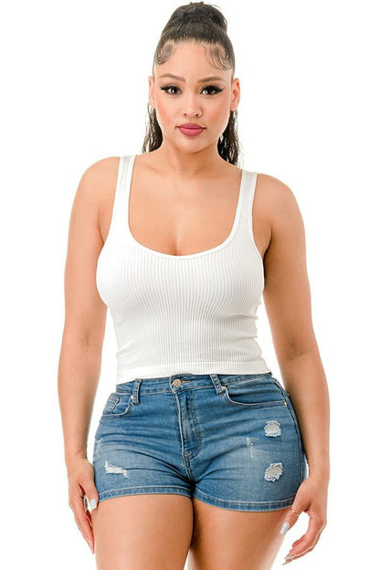 SOLID SEAMLESS RIB CROP TANK TOP