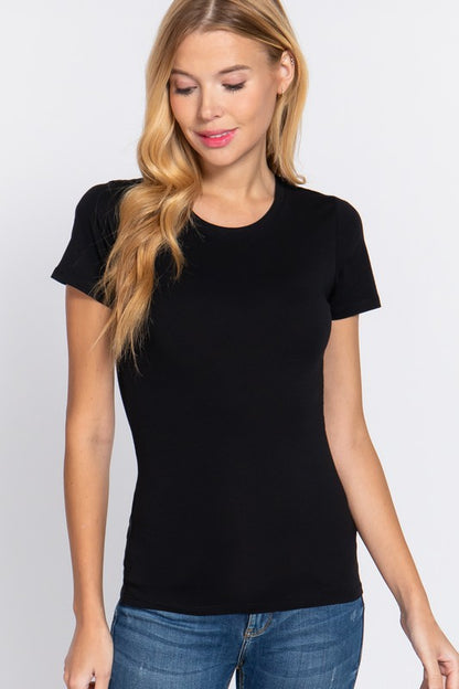 SHORT SLEEVE CREW NECK COTTON SPANDEX JERSEY TOP