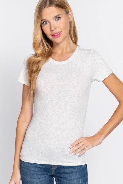 SHORT SLEEVE CREW NECK COTTON SPANDEX JERSEY TOP