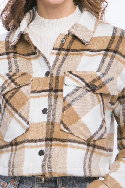 PLAID CROPPED BUTTON DOWN JACKET