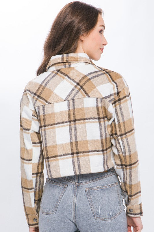 PLAID CROPPED BUTTON DOWN JACKET