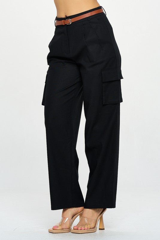 LINEN BELTED DETAIL FLARE PANTS