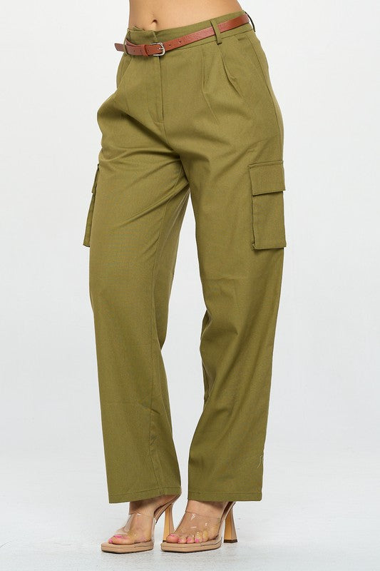 LINEN BELTED DETAIL FLARE PANTS