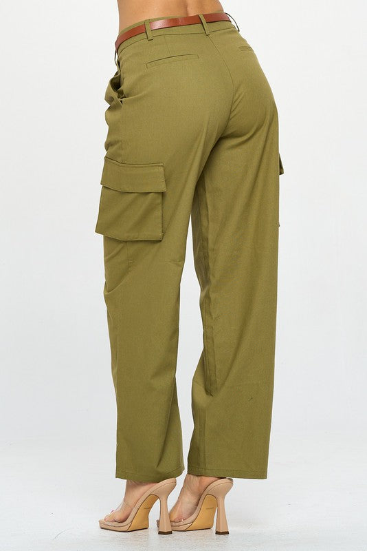 LINEN BELTED DETAIL FLARE PANTS