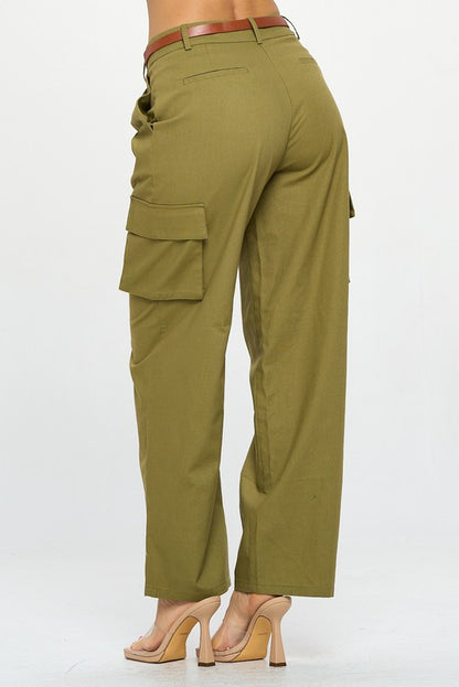 LINEN BELTED DETAIL FLARE PANTS