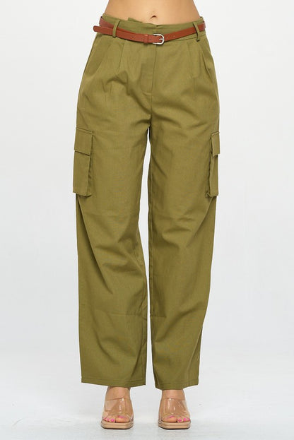 LINEN BELTED DETAIL FLARE PANTS