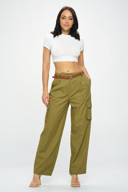 LINEN BELTED DETAIL FLARE PANTS