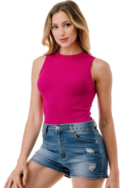 SOLID SLEEVELESS ROUND NECK BODYSUIT