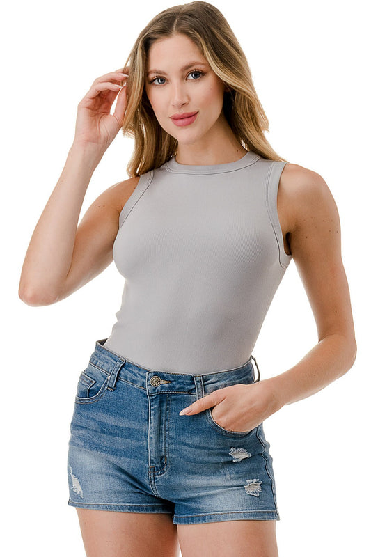 SOLID SLEEVELESS ROUND NECK BODYSUIT