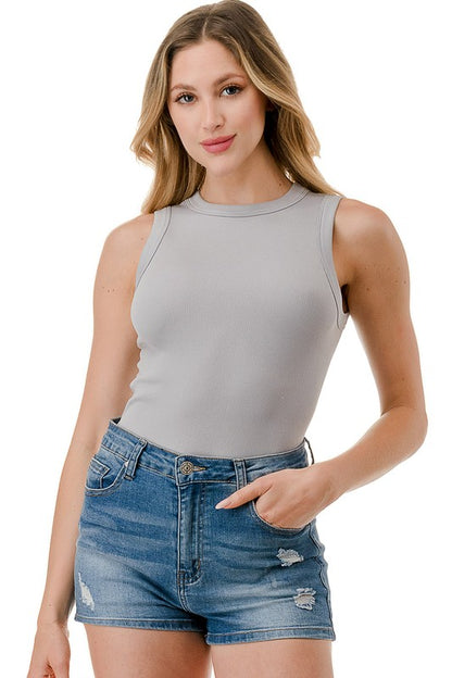 SOLID SLEEVELESS ROUND NECK BODYSUIT