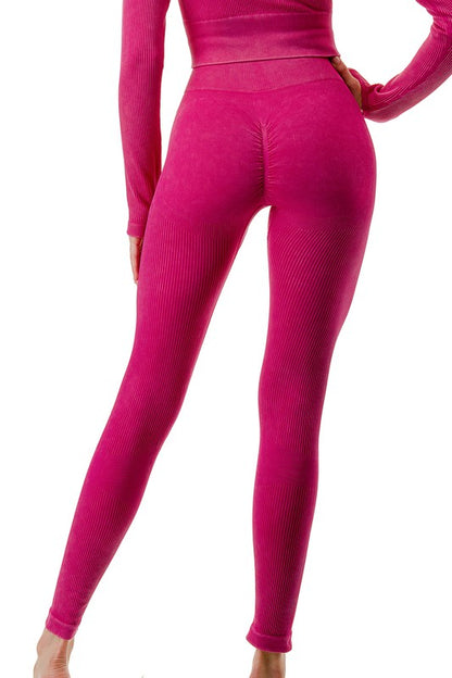 MINERAL WASHED LONG SLEEVE BUTT LIFTED PANTS SET