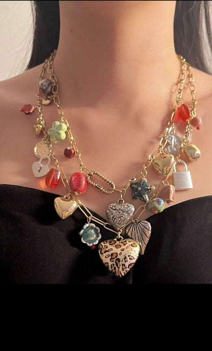 STACKED MULTI LAYER BOHEMIAN PENDANT HEART NECKLACE