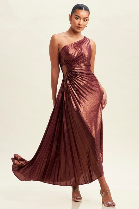 METALLIC CUTOUT OUT PLEATED DRESS